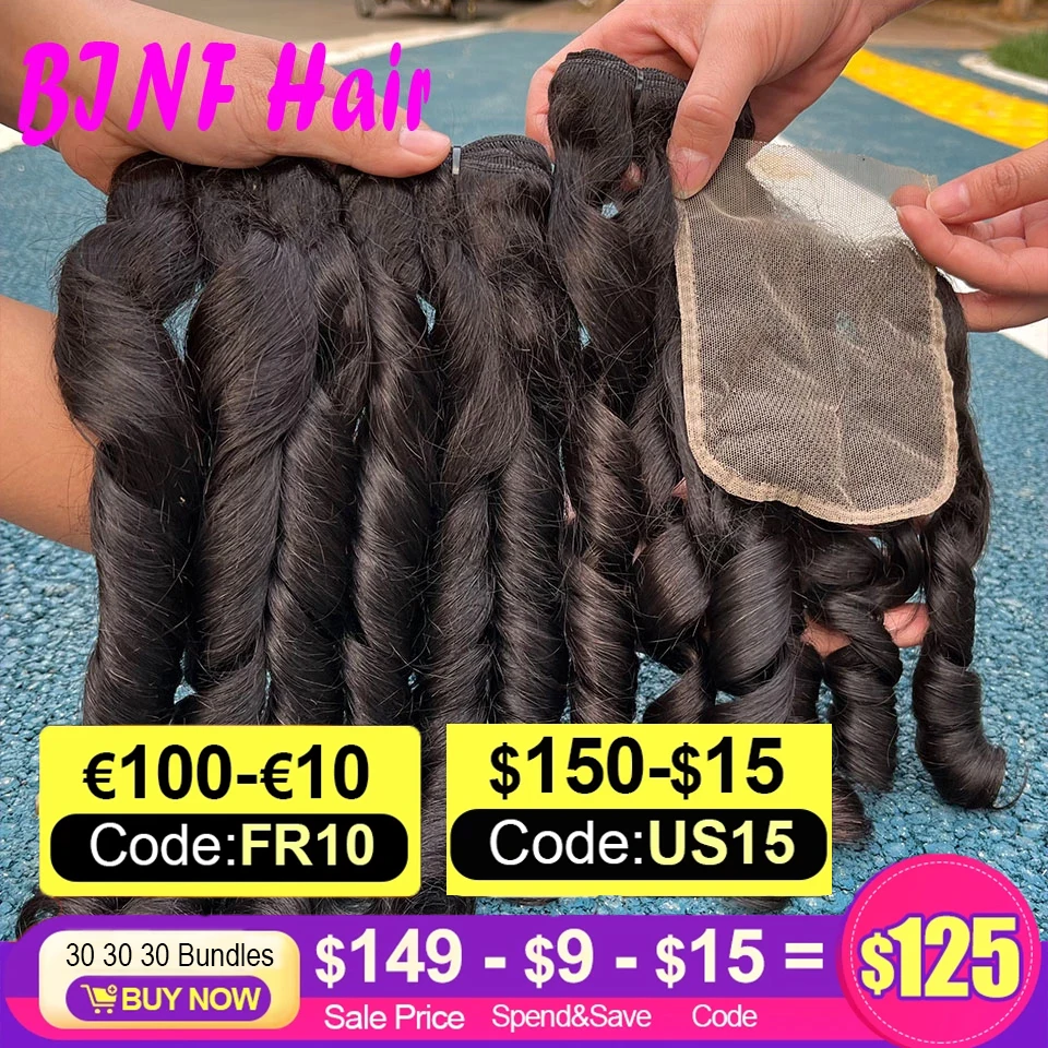 

Spring Curl Funmi Hair Bundles with Closure 100% Remy Human Hair Unprocessed Virgin Brazilian Hair Weave 3/4 Bundle with Closure