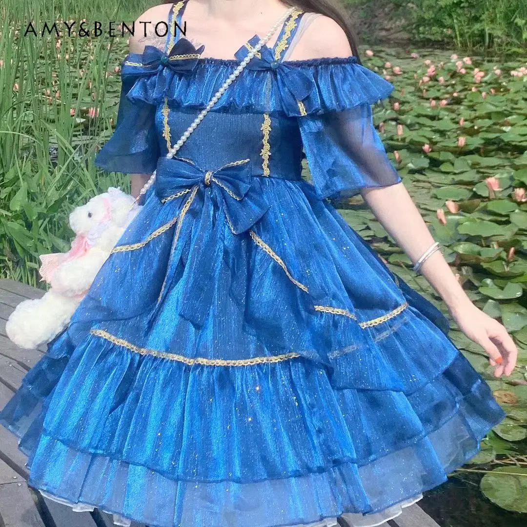 Original Lolita Dress for Women Elegant Retro Bow Off-Shoulder Mini Dress Sweet Cute Slim Ball Gown Dresses Summer Sexy Dress
Original Lolita Dress for Women Elegant Retro Bow Off-Shoulder Mini Dress Sweet Cute Slim Ball Gown Dresses Summer Sexy Dress
