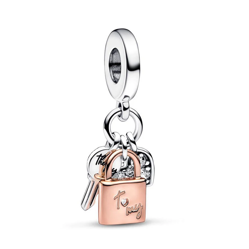 Fit Pandora Rose Gold Pendant Two tone Key Padlock & Heart Triple Dangle Charm for Jewelry Making Women Bracelet Accessories DIY
Fit Pandora Rose Gold Pendant Two tone Key Padlock & Heart Triple Dangle Charm for Jewelry Making Women Bracelet Accessories DIY