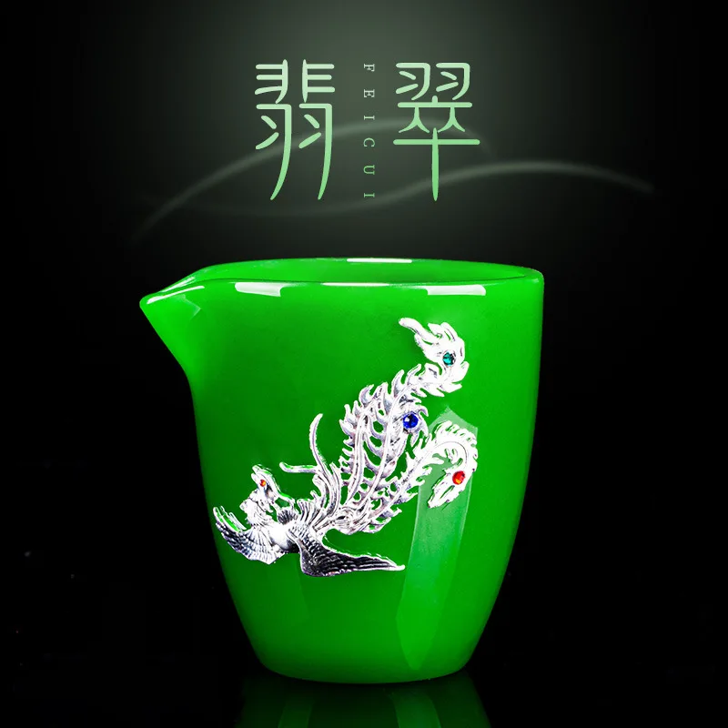 

★★Jade Glaze Jade Porcelain Pitcher Tea Serving Pot Fair Mug Household Single Fair Mug Tea Serving Cup Kung Fu Tea Utensils