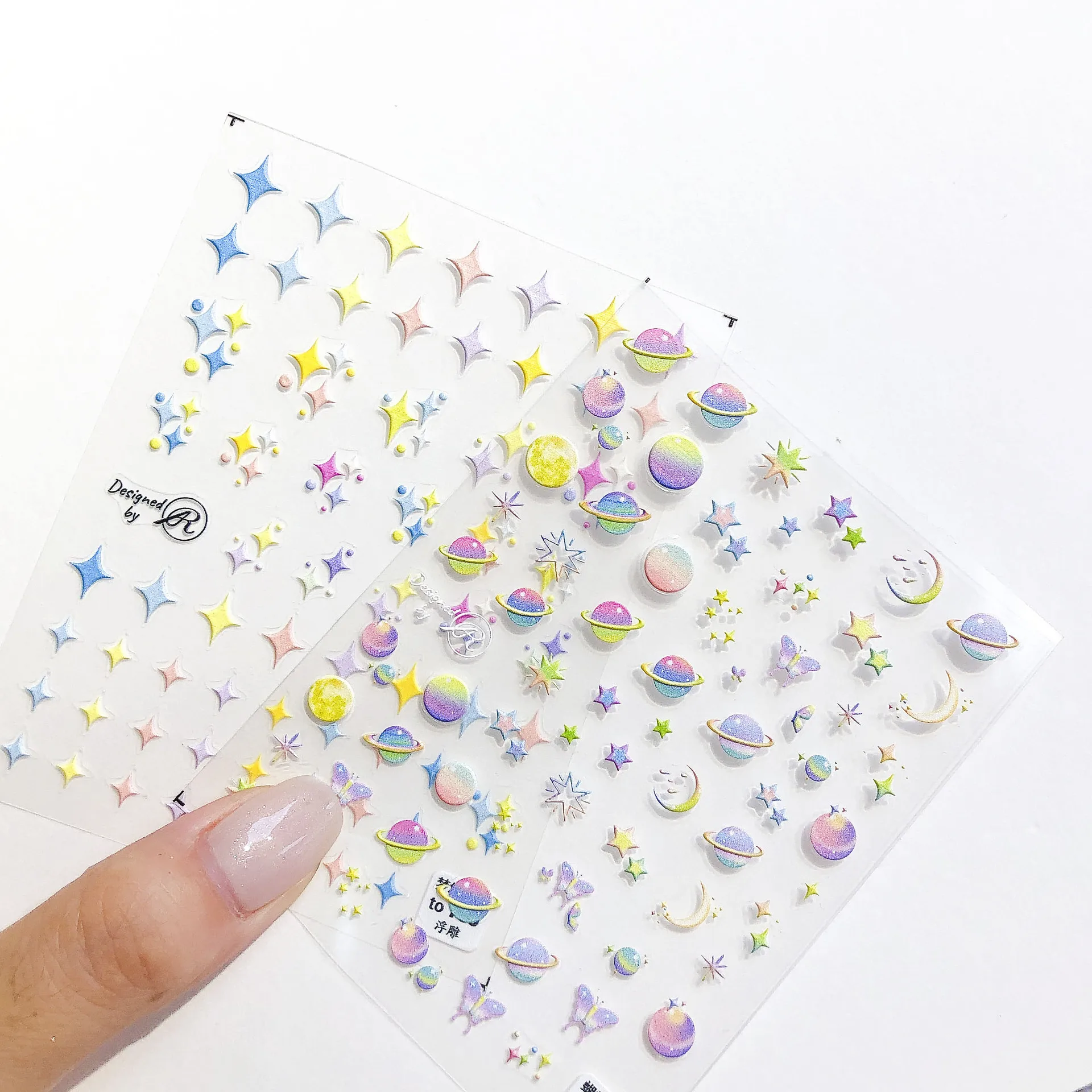 

Moon Stars Planet Earth Adhesive Nail Stickers Starry Sky Galaxy Geometry Butterfly Decoration DIY Nails Art 5D Decals