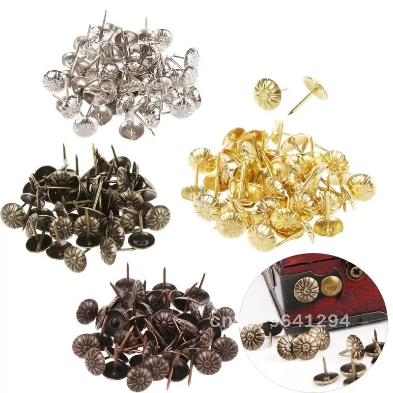 

50 Pieces of Antique Brass Upholstery Nail Jewelry Gift Wine Case Box Sofa Decorative Tack Stud Pushpin Doornail Hardware in Br