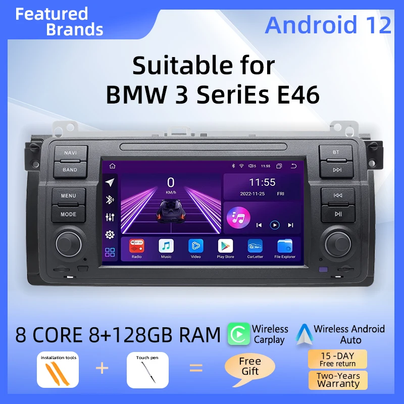 

1 Din Android 13 Car Radio Multimedia Player For BMW E46 M3 Rover 75 Coupe 318/320/325/330/335 Stereo Audio GPS Navigatio