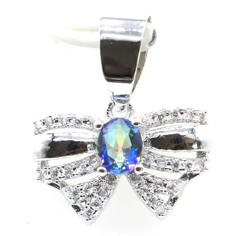 

2g Real 925 Solid Sterling Silver Pendant Fire Rainbow Mystic Topaz Red Ruby Blue Sapphire Emerald CZ Daily Wear