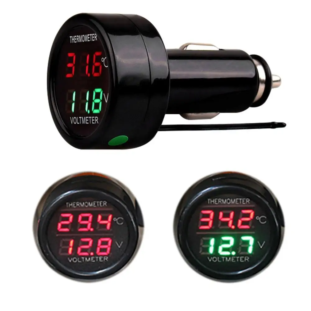 

12V 24V Digital Car Voltmeter Thermometer Cigarette Lighter Style 2 in 1 Battery Monitor Voltage Temperature Meter Accessories