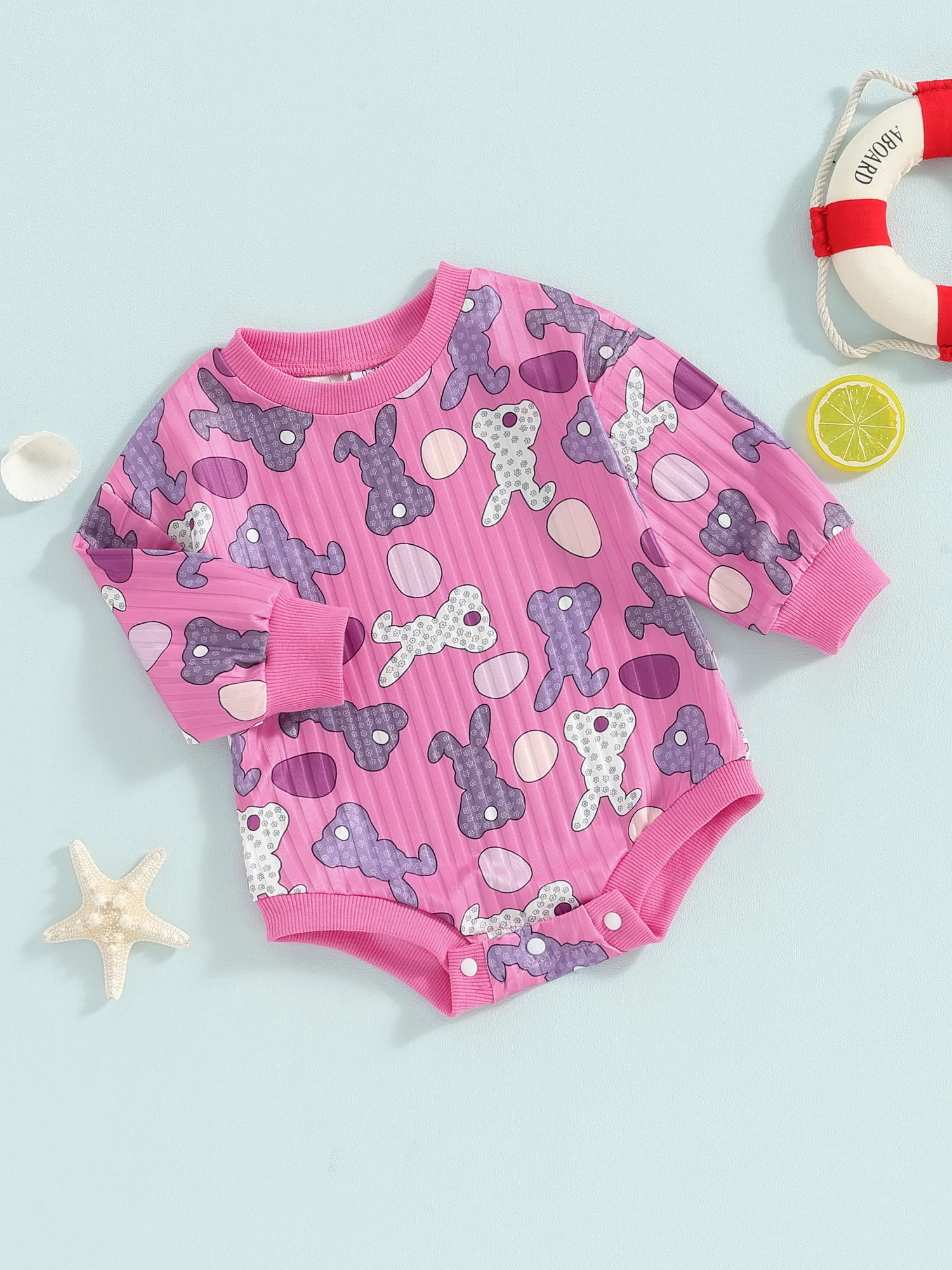Baby Girls Romper Long Sleeve Crew Neck Rabbit Eggs Print Fall Bodysuit Easter Clothes 14 Sa363b95a3df3415f874251860b71171bg