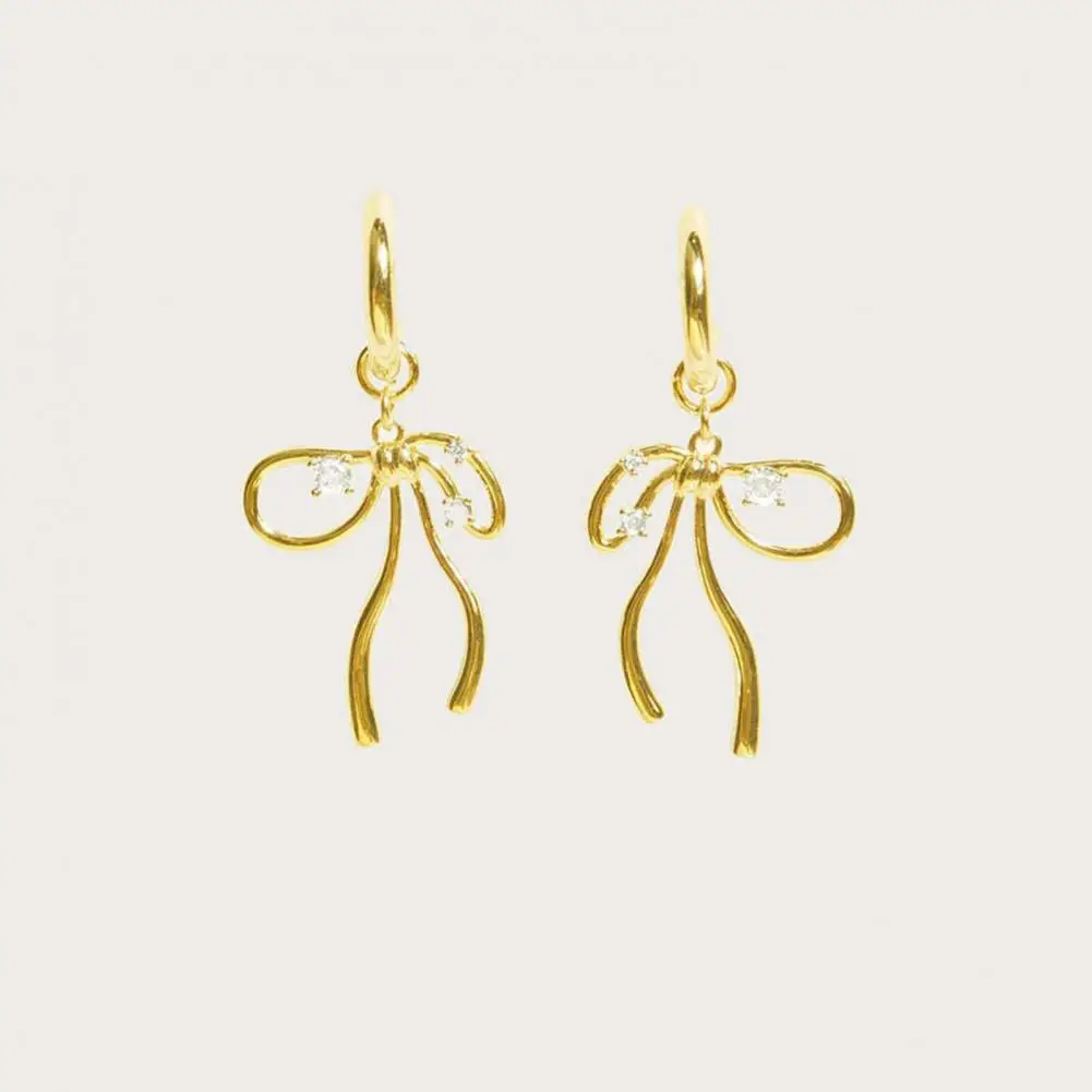 

Bowknot Shape Dangle Earrings Elegant Bowknot Drop Earrings with Cubic Zirconia Ribbon Dangle Earrings for Women Luxury Wedding