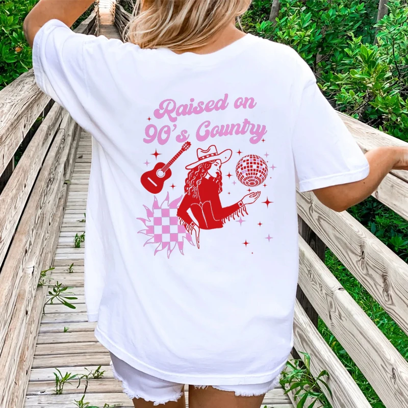 

Футболка приподнятая в 90-х годов с принтом на спине кантри музыка Cowgirl винтажные в стиле бохо западные футболки женские милые забавные футболки хиппи Топы