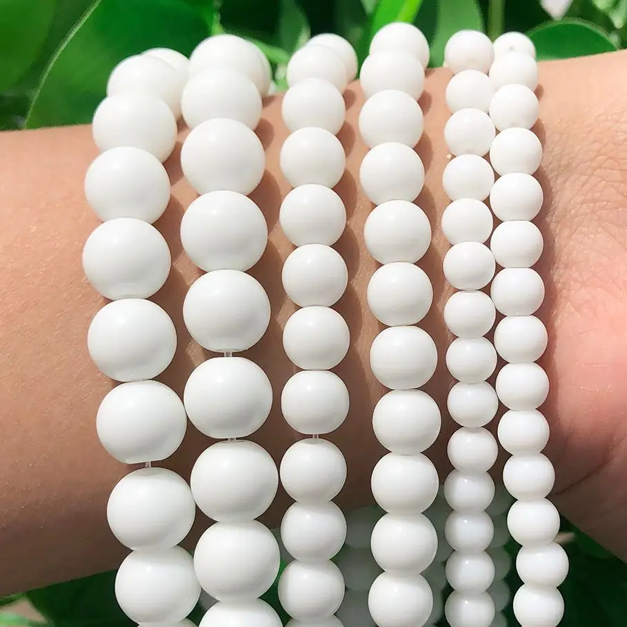 

Natural Stone White Onyx Agates Smooth Round Loose Spacer Beads for Jewelry Making DIY Bracelet Neckalce 15"Strand 4/6/8/10/12mm