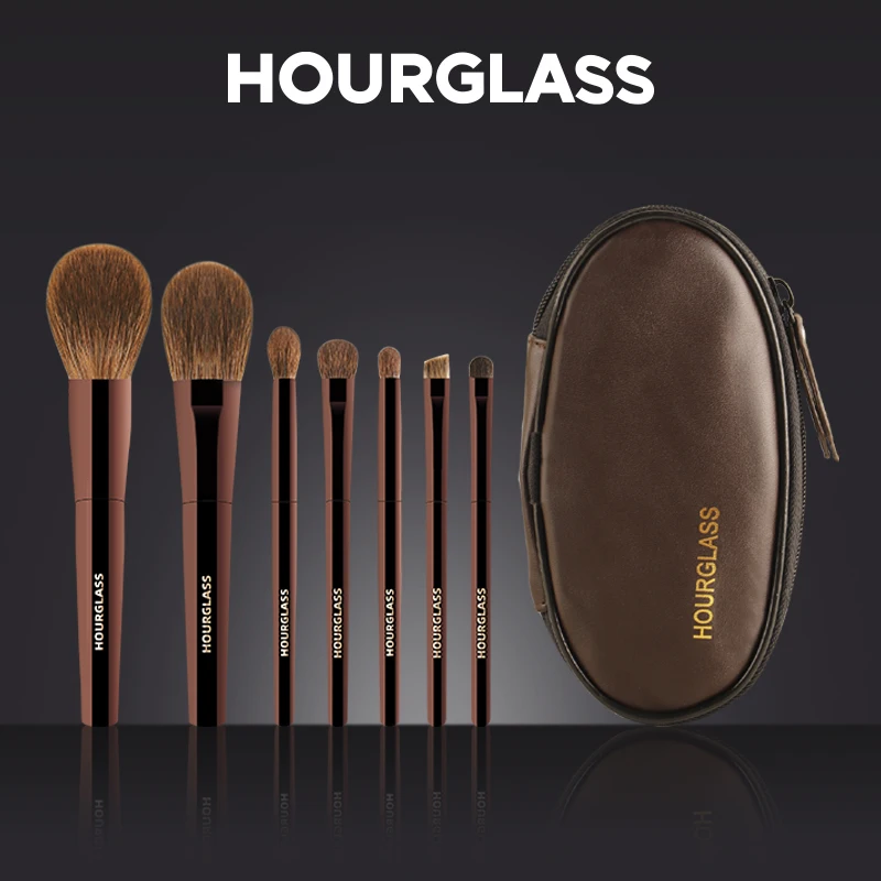 

Hourglass Makeup Brush Set Mini Portable 7 Pcs, High Quality Soft Animal Hair Brush Include Eyeshadow,Blush,Powder Brush