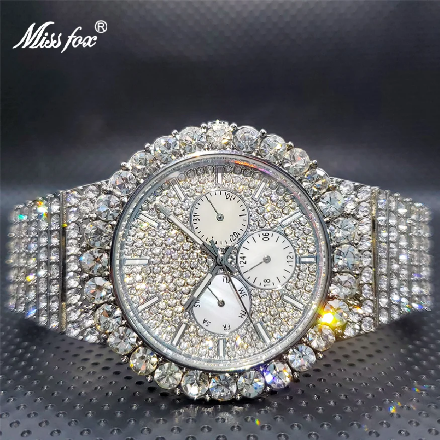 New Ice Out Silver Color Moissanite Watch Brand Famous Chronograph Luxury Watches For Men High Quality Geneva Wholesale Items
New Ice Out Silver Color Moissanite Watch Brand Famous Chronograph Luxury Watches For Men High Quality Geneva Wholesale Items