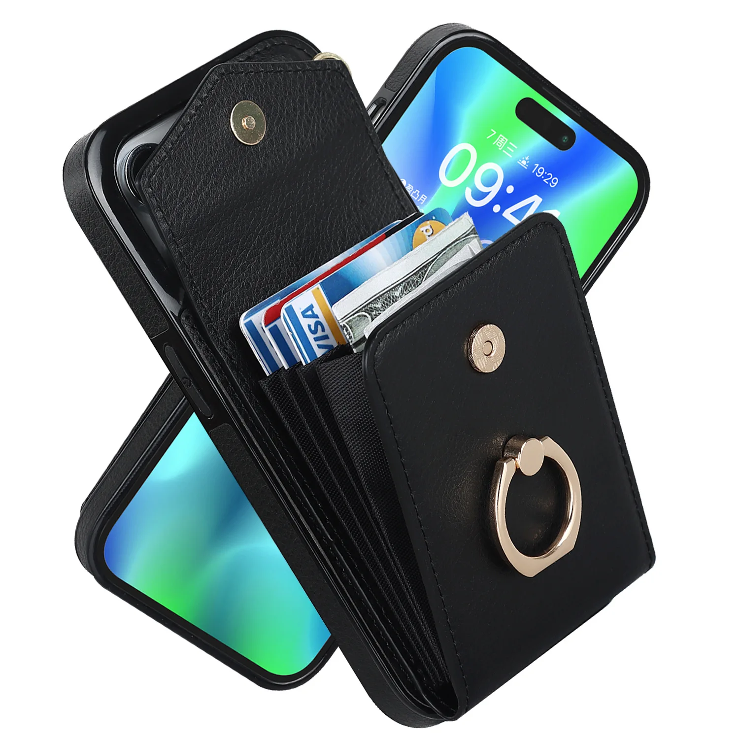 

Складной кожаный чехол-кошелек ручной работы для телефона iPhone 14 13 Pro Max, флип-чехол из искусственной кожи с кольцом-держателем для карт