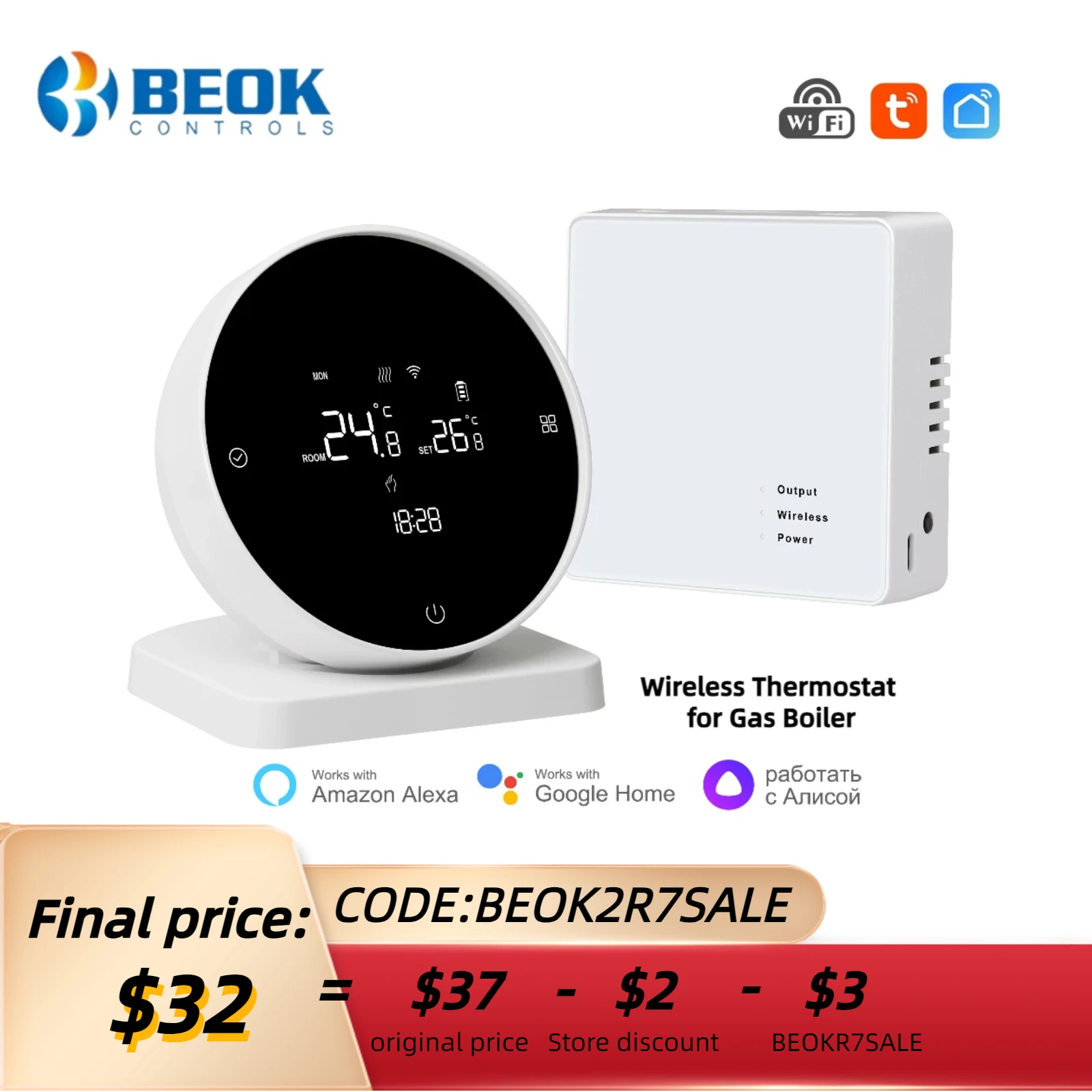 Beok Wireless Wifi Thermostat for Gas Boiler Heating Tuya Battrery RF Temperature Controller Alice Google Home
Beok Wireless Wifi Thermostat for Gas Boiler Heating Tuya Battrery RF Temperature Controller Alice Google Home