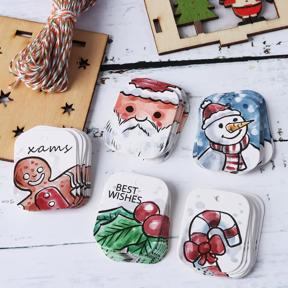 

48/50Pcs Merry Christmas Paper Gift Tag Snowman Deer Santa Claus Paper Label Hang Tags Party DIY Decor Xmas Gift Wrapping Tags
