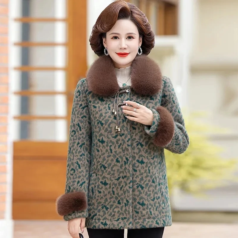 

Winter High Quality Middle Aged Mother Imitation Mink Velvet Coat Women Thicken Warm Woolen Jacket Elderly Women Plush Parkas