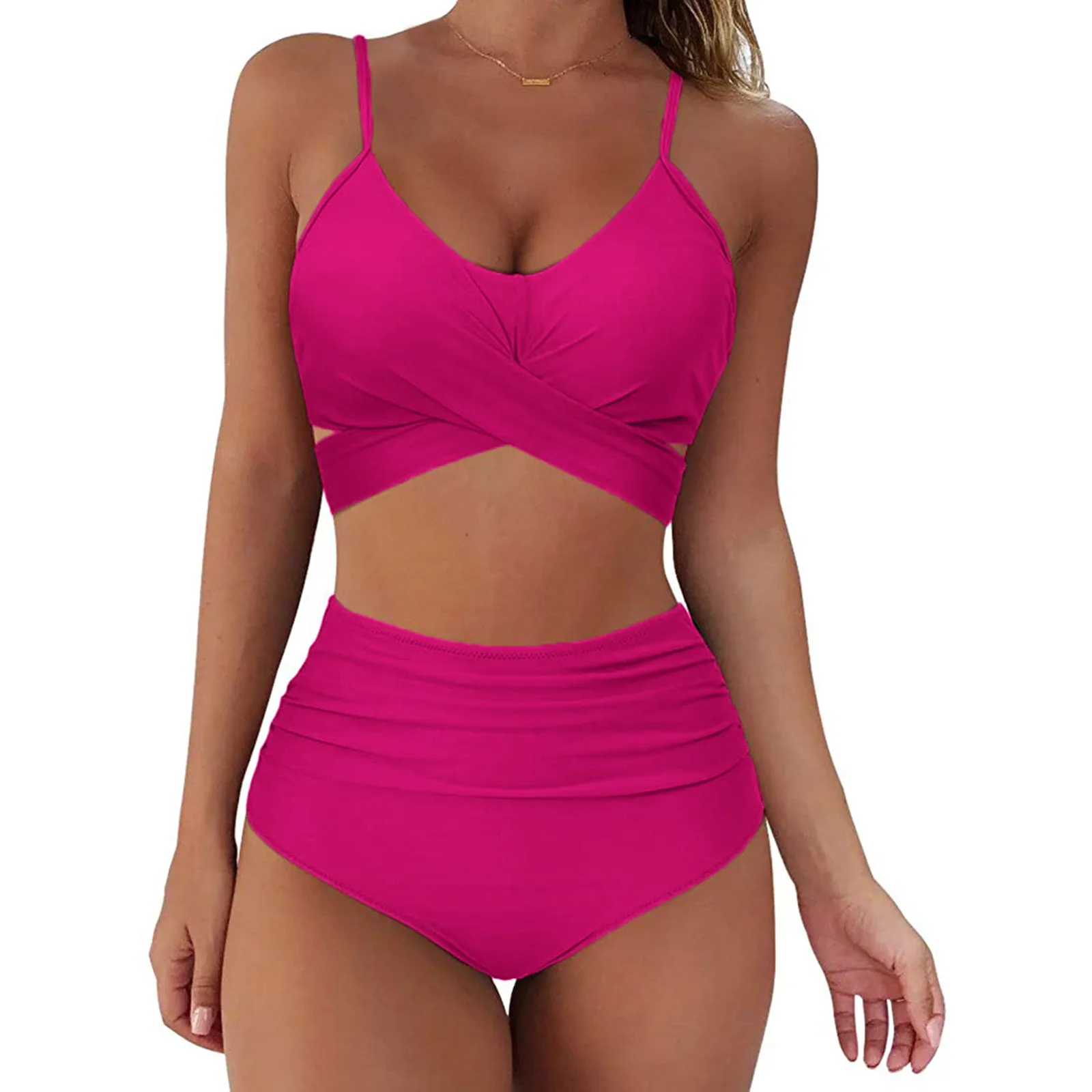 

Women Solid Color Bikinis Set Criss Cross Harness Belt Adjustable Strappy Swimsuits Swimwear Backless Bathing Suits Beachwear