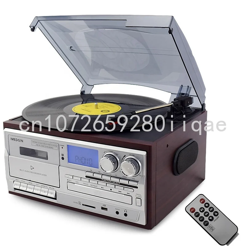 

All in 1 Multifunction Retro Gramophone 3-Speed BT Stereo Vintage Turntable LP Vinyl Record Player FM AM CD USB Cassette Encode
