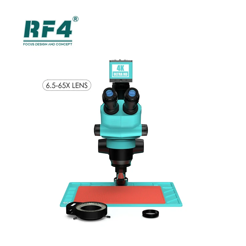 RF4 RF6565-PO4-4K 6.5-65X 4K Camera Trinocular Stereo Microscope with Zoom Lens Stereo Magnification Repair Welding Tool 
RF4 RF6565-PO4-4K 6.5-65X 4K Camera Trinocular Stereo Microscope with Zoom Lens Stereo Magnification Repair Welding Tool