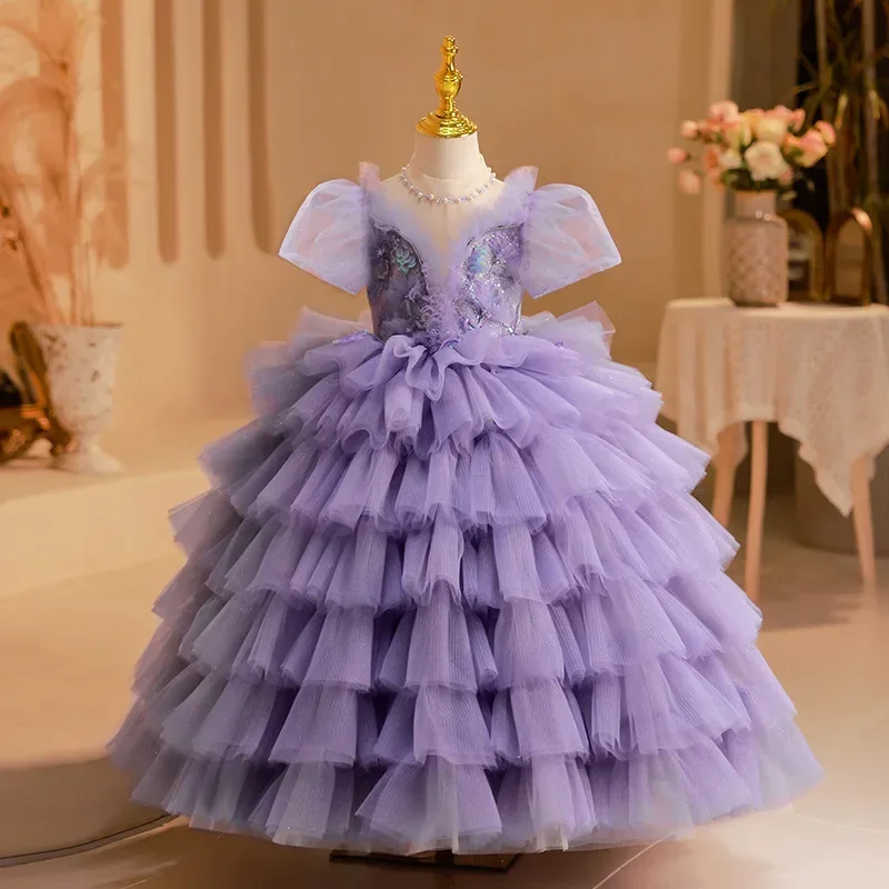 

2023 Teenmiro Luxurious Party Dress for Teens Girl Infants Sequined Tulle Tutu Maxi Ball Gown Children Carnival Pageant Dresses