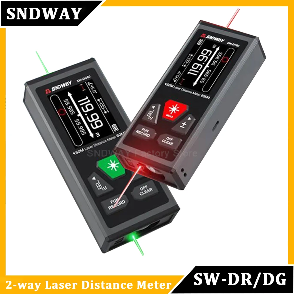 

SNDWAY SW-DR/DG Series 2 Way Laser Measure Meter Rangefinder Red Green Laser Distance Meter 60M 100M Mini Digital Range Finder