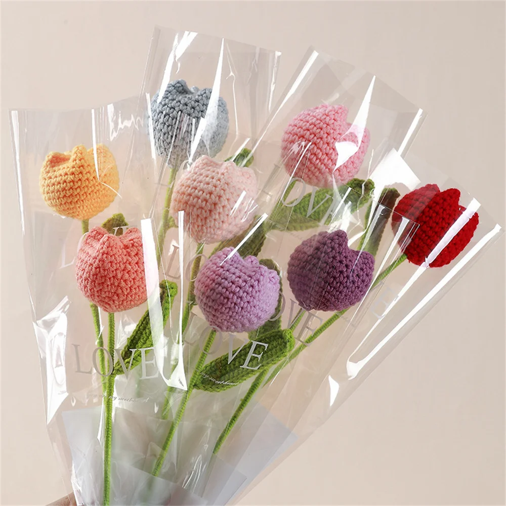 

Knitted Flower Rose Tulips Daisy Fake Flowers Bouquet Wedding Party Decoration Hand Knitting Crochet Woven Flower Bouquet