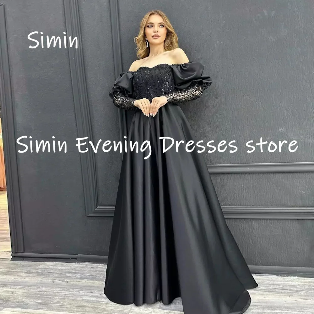 

Simin Satin A-line Off-the-shoulder Neckline Formal Prom Gown Ruffle Floor-length Evening Elegant Party dresses for women 2023