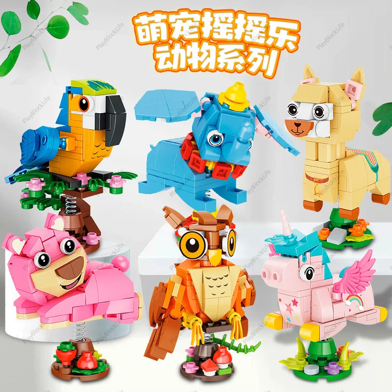 

Creative and Fun Cartoon Parrot Elephant Unicorn Desktop Decorative Decorations Building Blocks Bricks Gifts