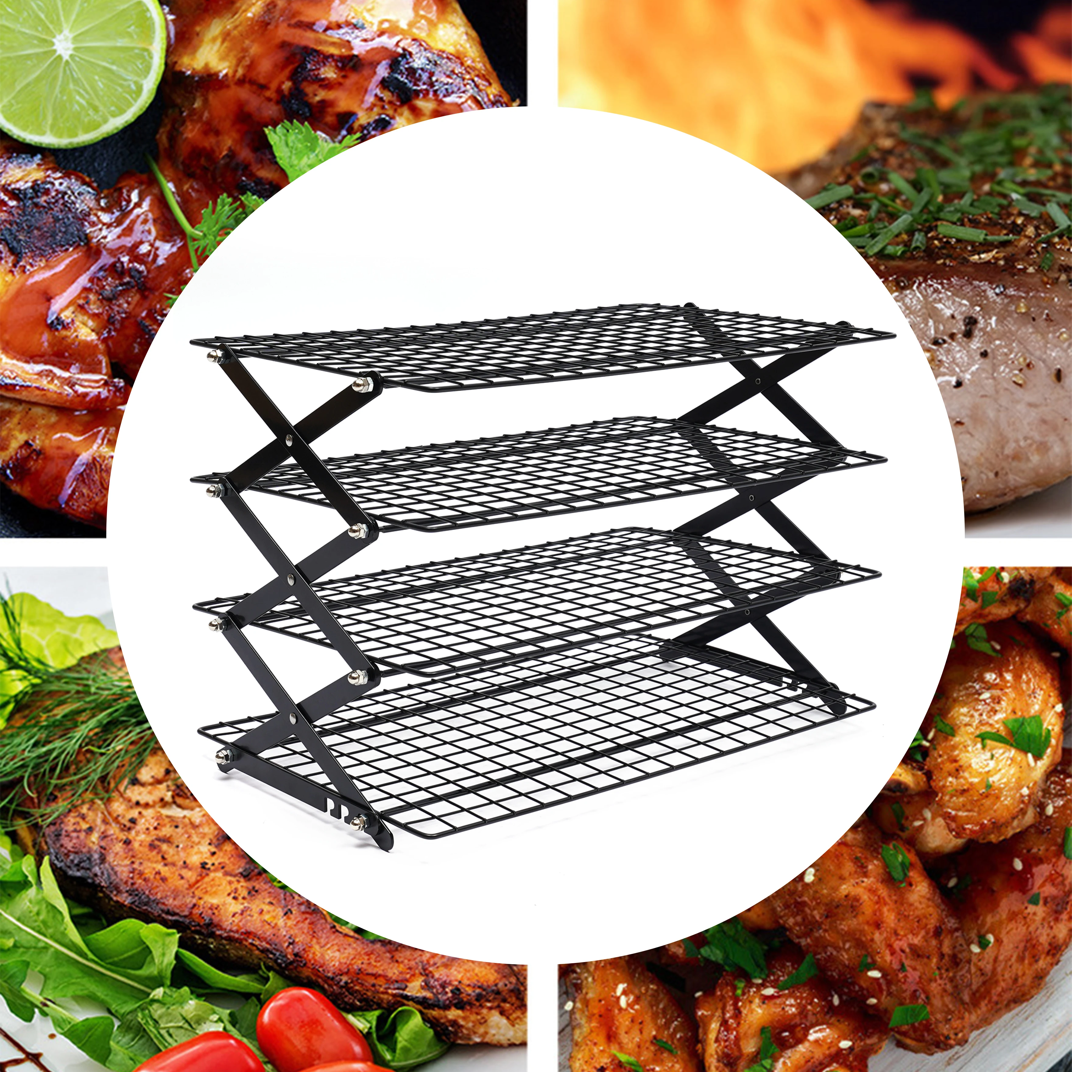 

4-Tier Collapsible Cooling Rack Baking Cookie Rack Stackable Cooling Bakeware