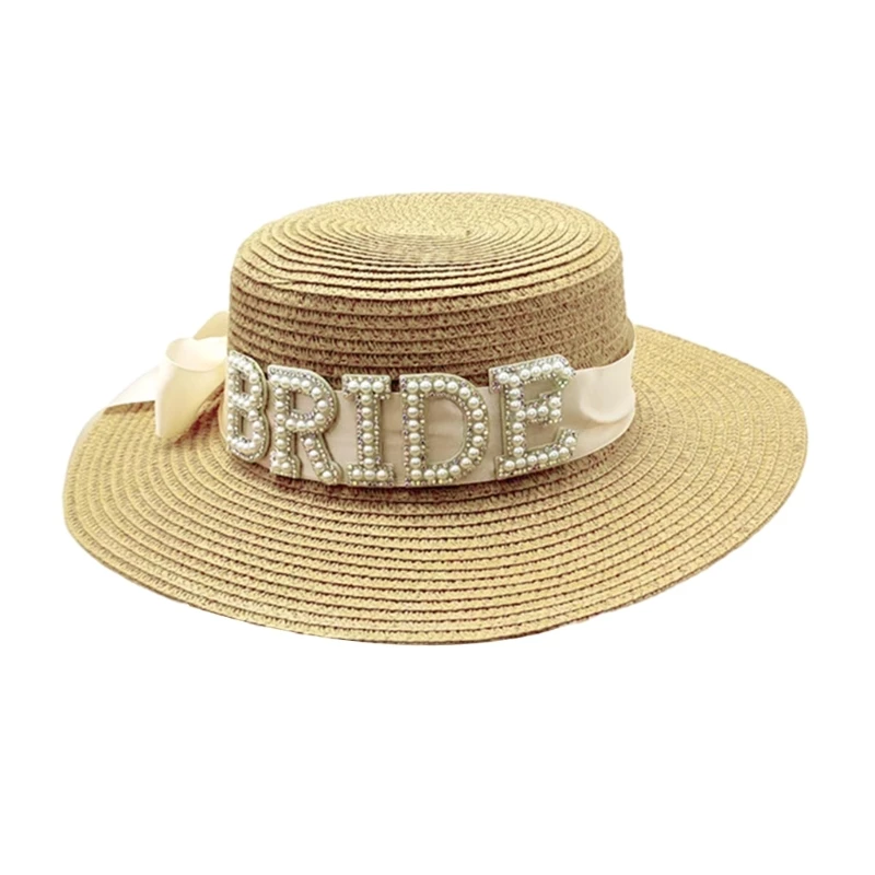 

Соломенная шляпа для свадебного душа, солнцезащитная соломенная шляпа с искусственным жемчугом, головной убор 57BD