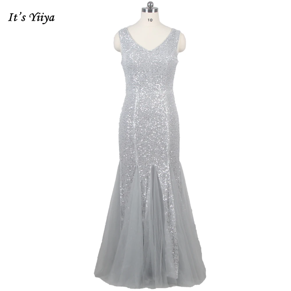 Clearance Evening Dress Mermaid V-neck Sleeveless Women Silver Sequins Robe De Soiree Floor Length Plus size Party Dresses C314
Clearance Evening Dress Mermaid V-neck Sleeveless Women Silver Sequins Robe De Soiree Floor Length Plus size Party Dresses C314