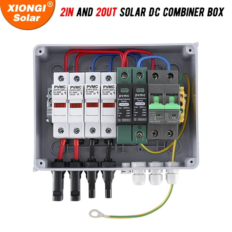 Solar PV Combiner Box 2 input 1 out IP65 2 String Surge Lightning Protection MCB SPD Waterproof Box DC 600V Fuse
Solar PV Combiner Box 2 input 1 out IP65 2 String Surge Lightning Protection MCB SPD Waterproof Box DC 600V Fuse