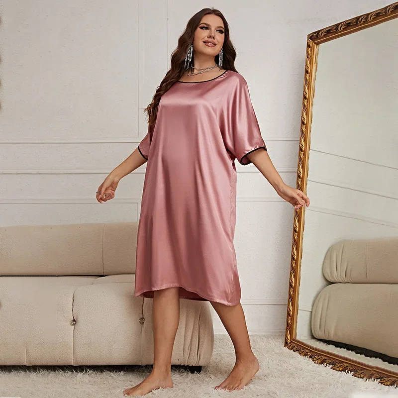 

Plus-size Pajamas Women's Ice Silk Loungewear Summer Thin Breathable Women's Clothing Sexy Nightdress Top Women Crewneck Dress