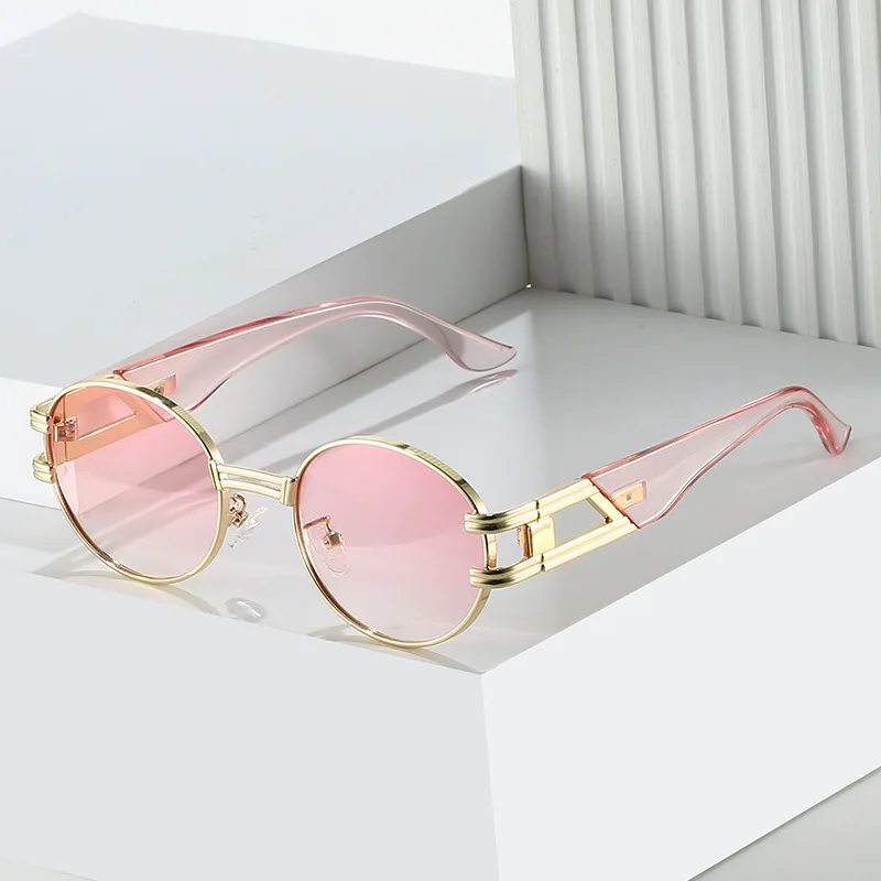 

Oulylan Fashion Oval Sunglasses Men Classic Brand Design Round Metal Sun Glasses Women Vintage Black Gold Eyewear Shades UV400