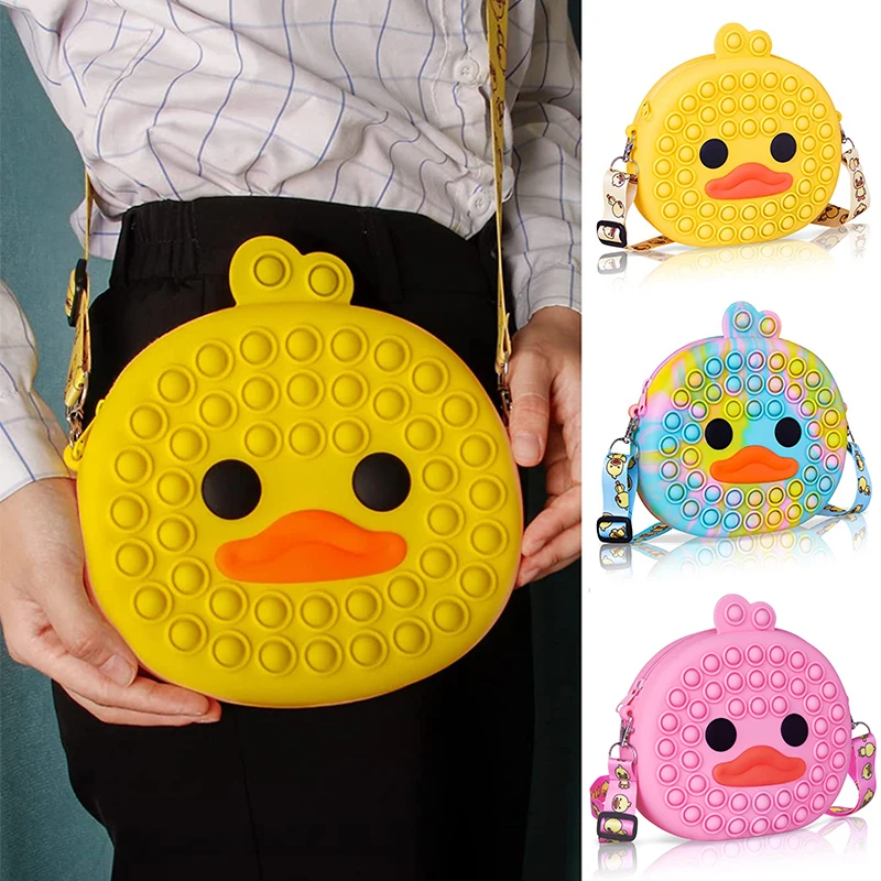 

Silicon Bubble Pop Purse Shoulder Bag, Kawaii Duck Crossbody Purse Bag for Girls & Kids Popular Silicone Bag Stress Release Toys