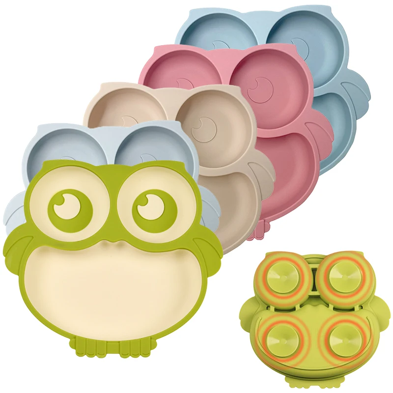 

BPA Free Silicone Baby Dining Plate Cute Owl Children Dishes Suction Plates for Toddlers Baby Training Feeding Sucker Bowl 2023