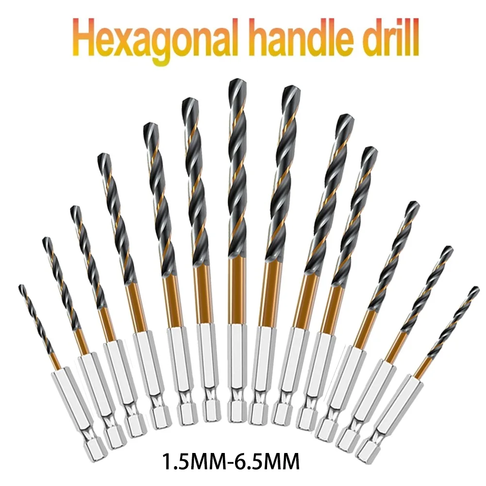 1/4" Hexagon Shank Drill Bit 13 Sizes 1.5-6.5mm HSS-Twist Drills Titanium Plating Woodworking Tools Metal Drill Bits Hex Shank
1/4" Hexagon Shank Drill Bit 13 Sizes 1.5-6.5mm HSS-Twist Drills Titanium Plating Woodworking Tools Metal Drill Bits Hex Shank