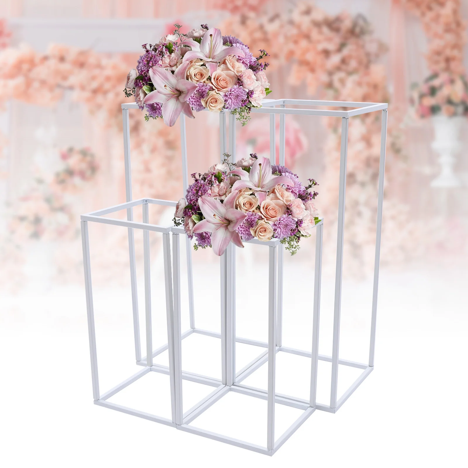 

Flower Rack 4pcs Geometric Metal Vase Column Stand Wedding Centerpiece 40cm and 60cm for Wedding Party Annversary Festival