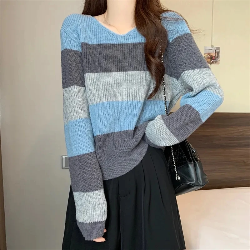 

Yasuk Autumn Winter Fashion Solid Casual Women's Soft Slim Knitted Top Gentle Warm Striped Pullover Sweater Cool