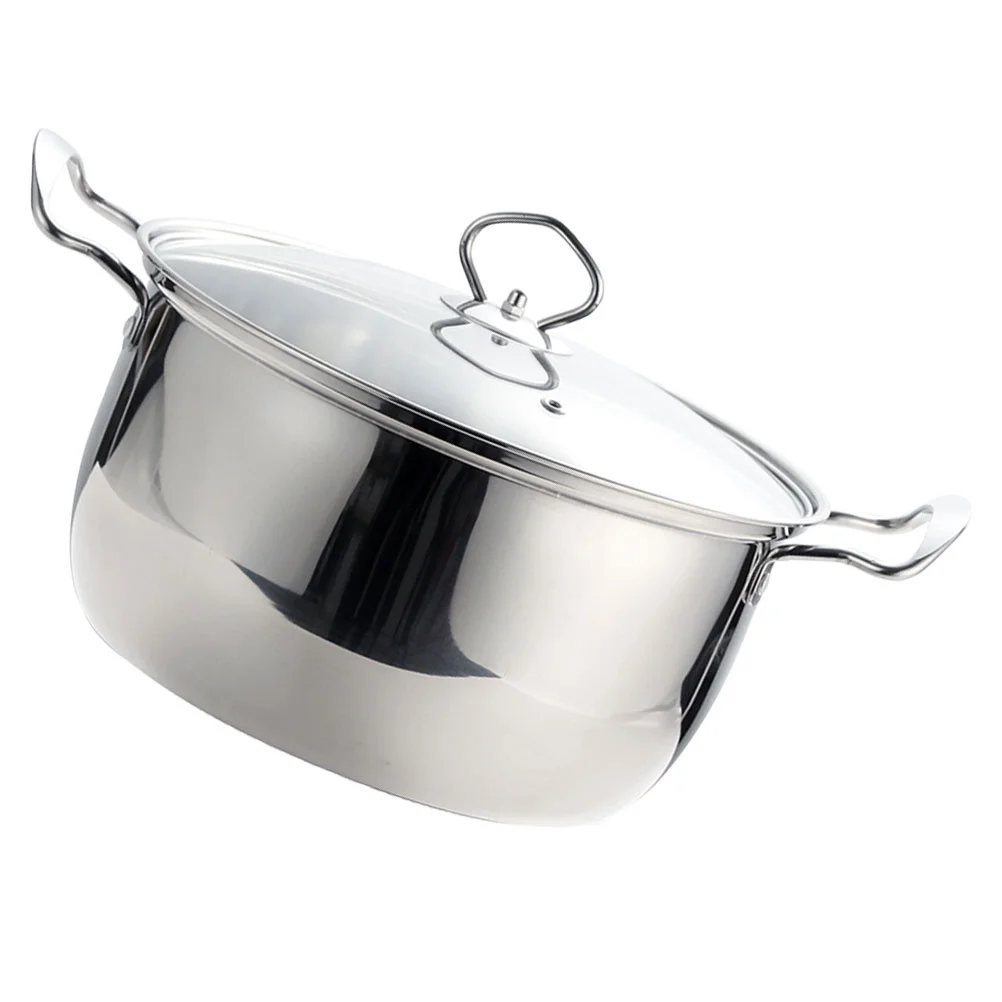 

Soup Pot Cooking Pots Stainless Steel with Lid Ramen Cooker Kitchen Metal Stockpot Milk