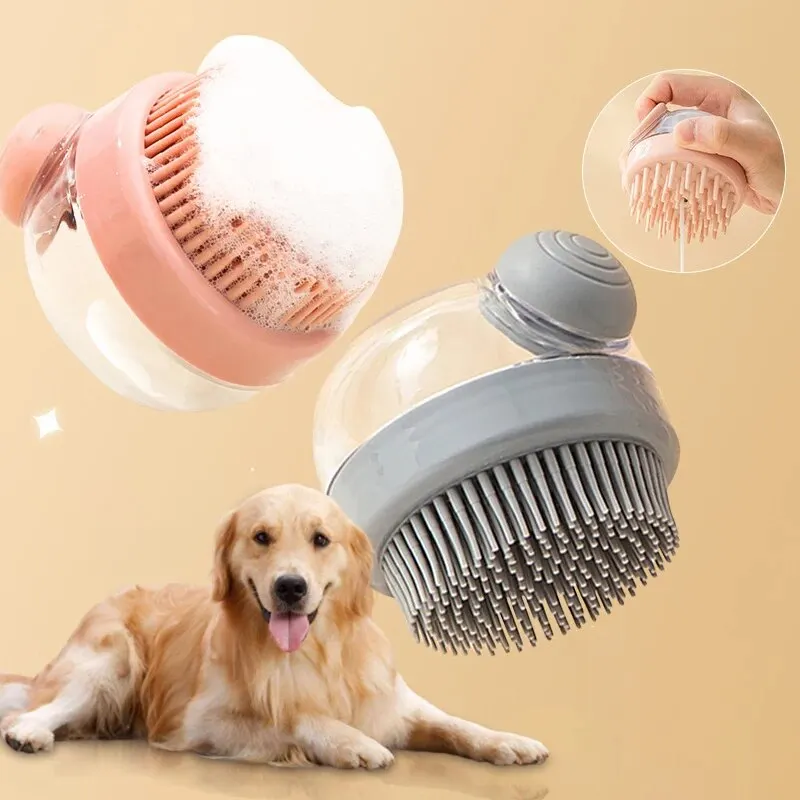 

Dog Shower Brush,Pet Dog Grooming Massage Bath Cleaning Brush with Shampoo Dispenser for Long Hair Dogs and Cats Shower