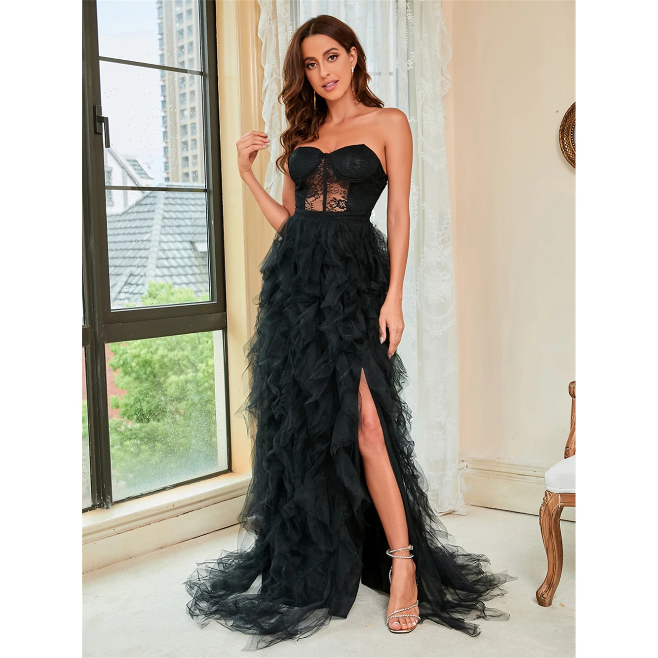 Evening Party Dress For Women Sleeveless Cascading Ruffle Maxi Dress Big Swing Hollow Out Mesh Tulle Red Dress Womans
Evening Party Dress For Women Sleeveless Cascading Ruffle Maxi Dress Big Swing Hollow Out Mesh Tulle Red Dress Womans