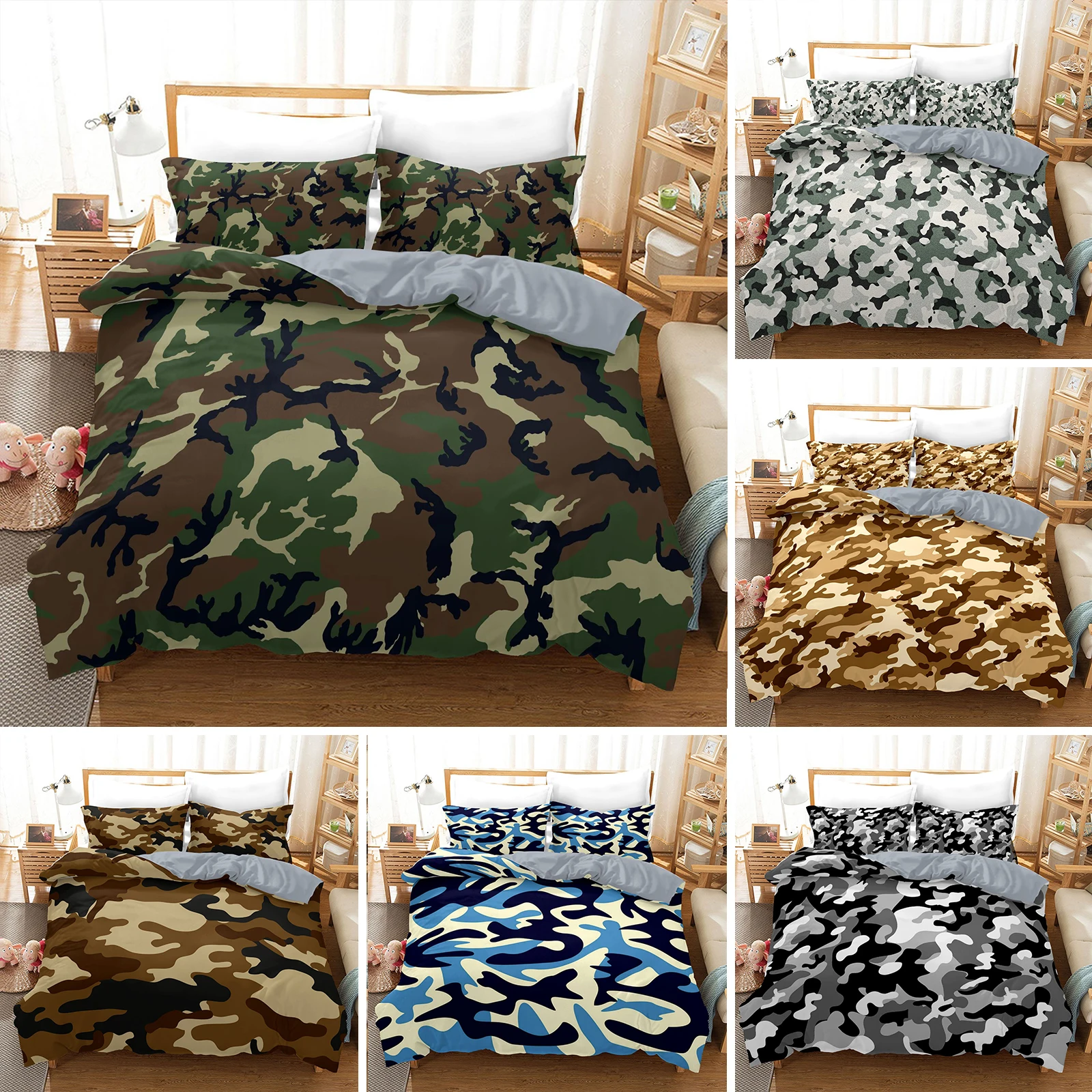 

Camo Duvet Cover Set Camouflage Concept Concealment Bedding Set King Size Grey Black Twin Comforter Cover for Kids Teens Adults