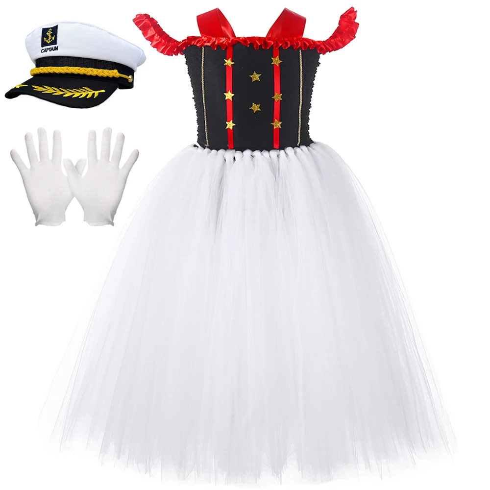 

Детский костюм-Матросская юбка, карнавальный костюм для детей, одежда для косплея, платье с шляпой и перчатками, платье принцессы с юбкой-пачкой