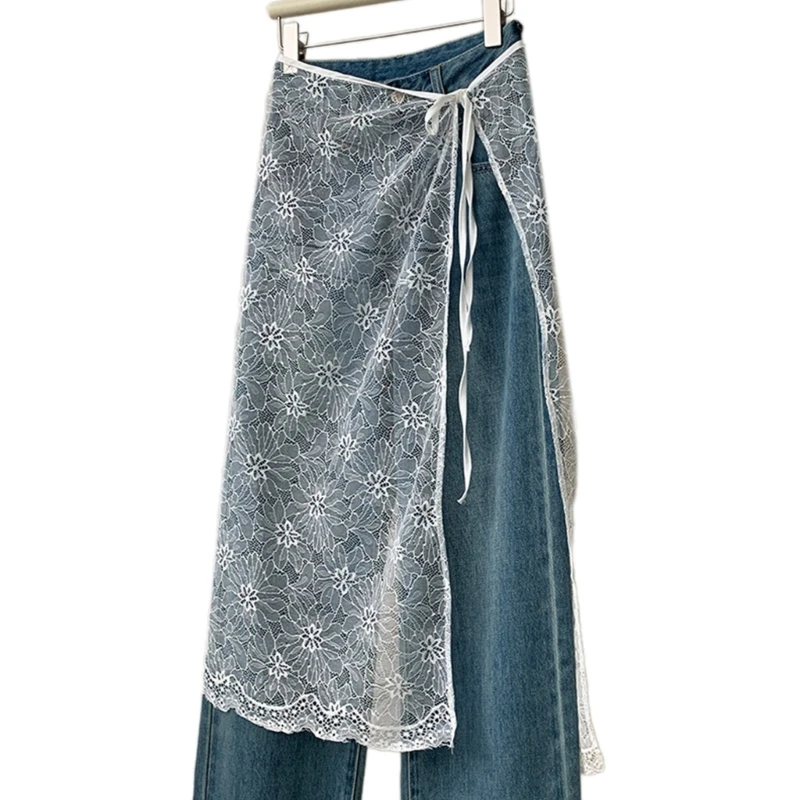 

Женская эстетичная полая прозрачная цветочная кружевная длинная юбка-фартук с завязками