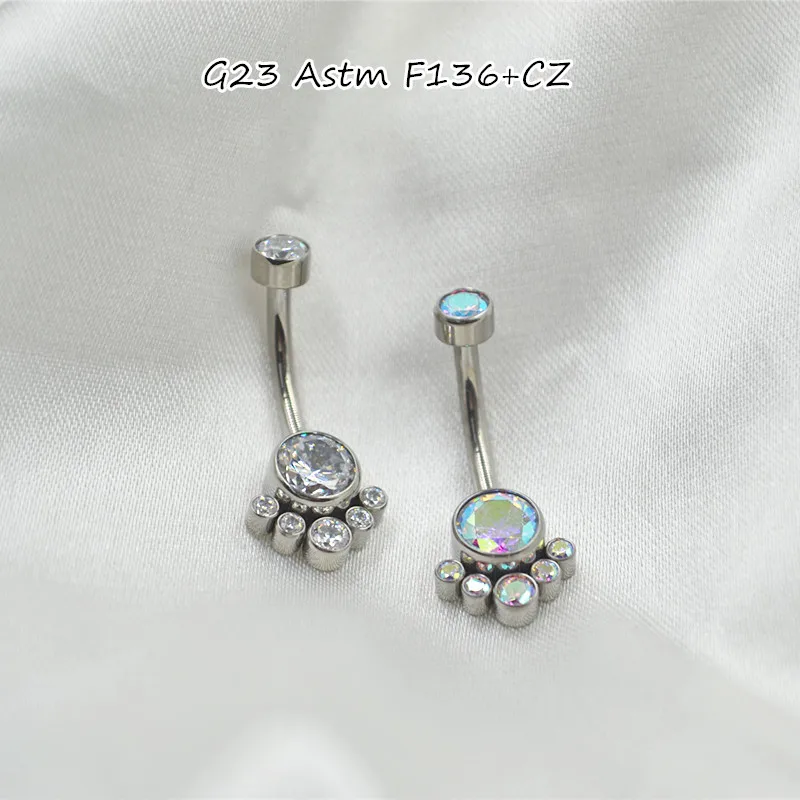 

10PCS Body Jewelry-G23 Titanium Clear/AB CZ Smart Navel Button Body Piercing 14Gx10x4/6mm Curve Barbells Belly Rings