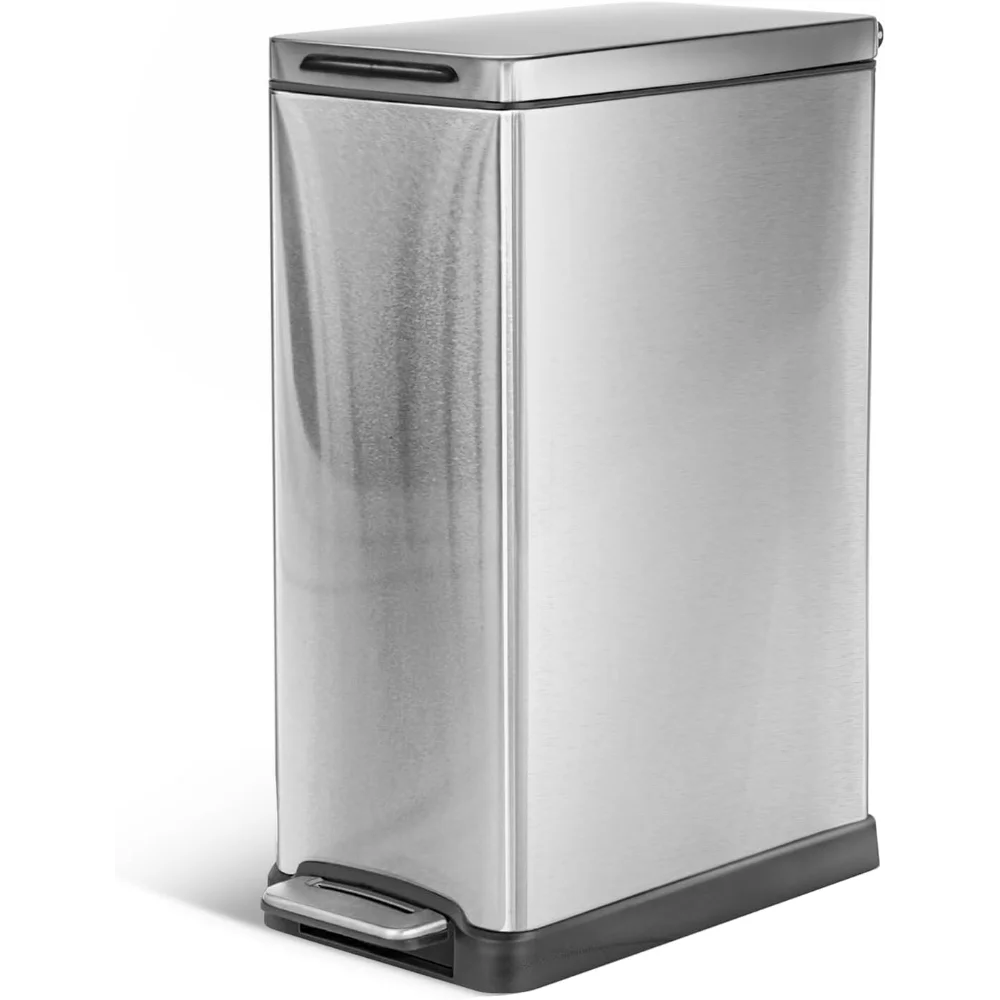 

12 Gallon Slim Kitchen Trash Can, Stainless Steel, Step Pedal, 45 Liter