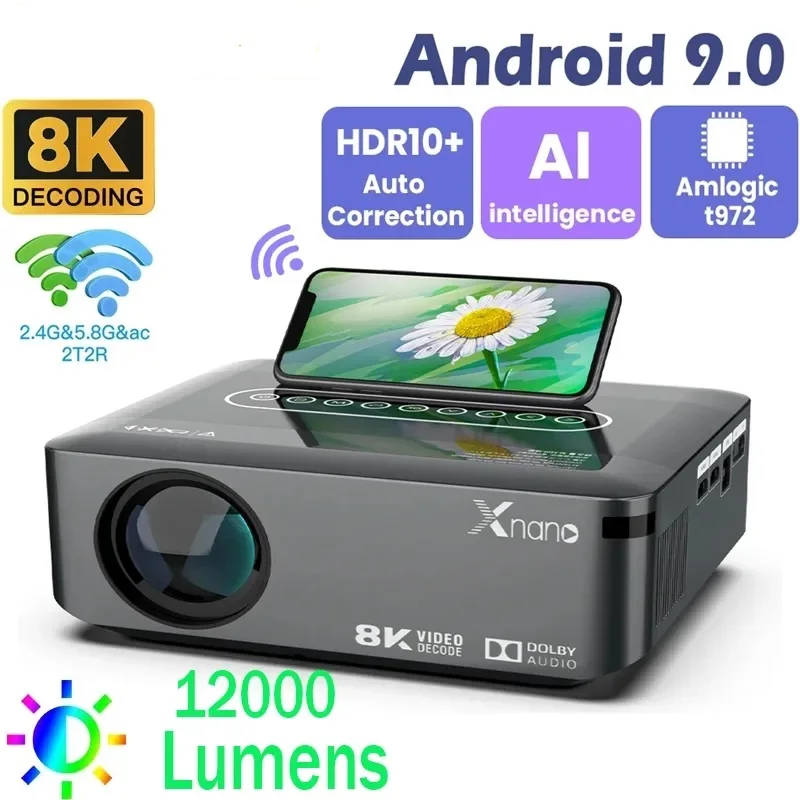 

X1 Projectors 4k 8K Supported 9000 Lumen Android 9.0 Wifi 1080P Native Projector Correction Home Theater Projection Device