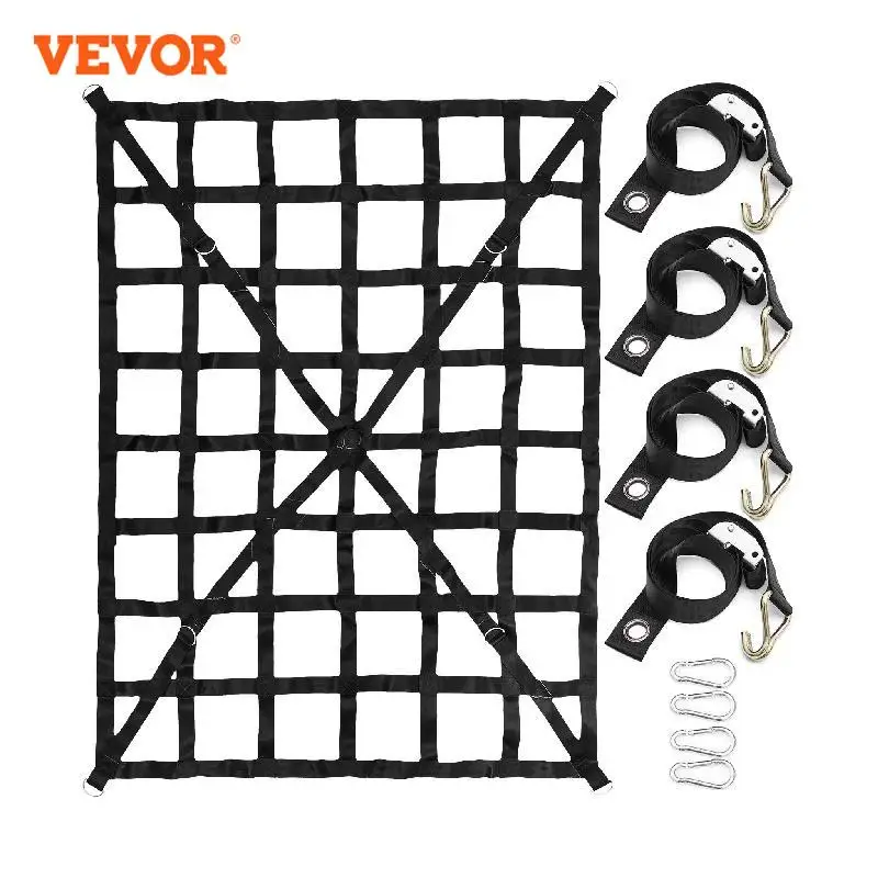 

VEVOR 500 Kg/1100LBS Truck Bed Cargo Nets with Adjustable S Hooks Straps Heavy Duty for Pickup Trucks 244X205 CM 183X145 CM