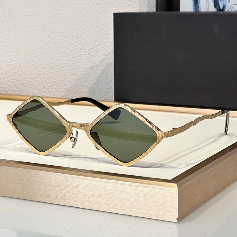 

German Designer Brand Alloy Rhombus Sunglasses Handmade Craft Men Women Luxury Fashion Vintage Eyeglasses Driving Traveing Uv400