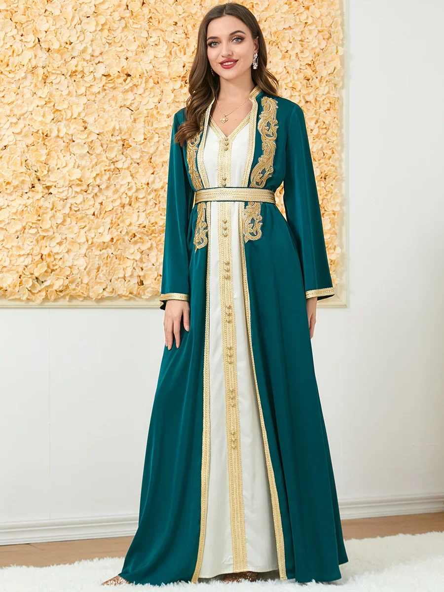 

Dresses for Women Party Evening Dubai Moroccan Oriental Arabic Robe 2 Piece Sets Islamic Kaftan Ramadan Eid Muslim Abaya